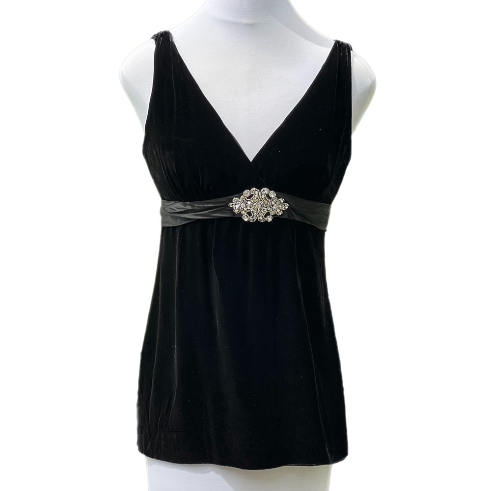 Laundry by Shelli Segal Elegant Sleeveless Top Velvet Feel Small SM  Bla…